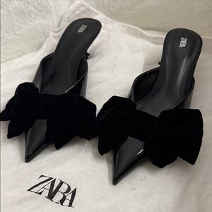 Zara Black Heels with Velvet Bow
